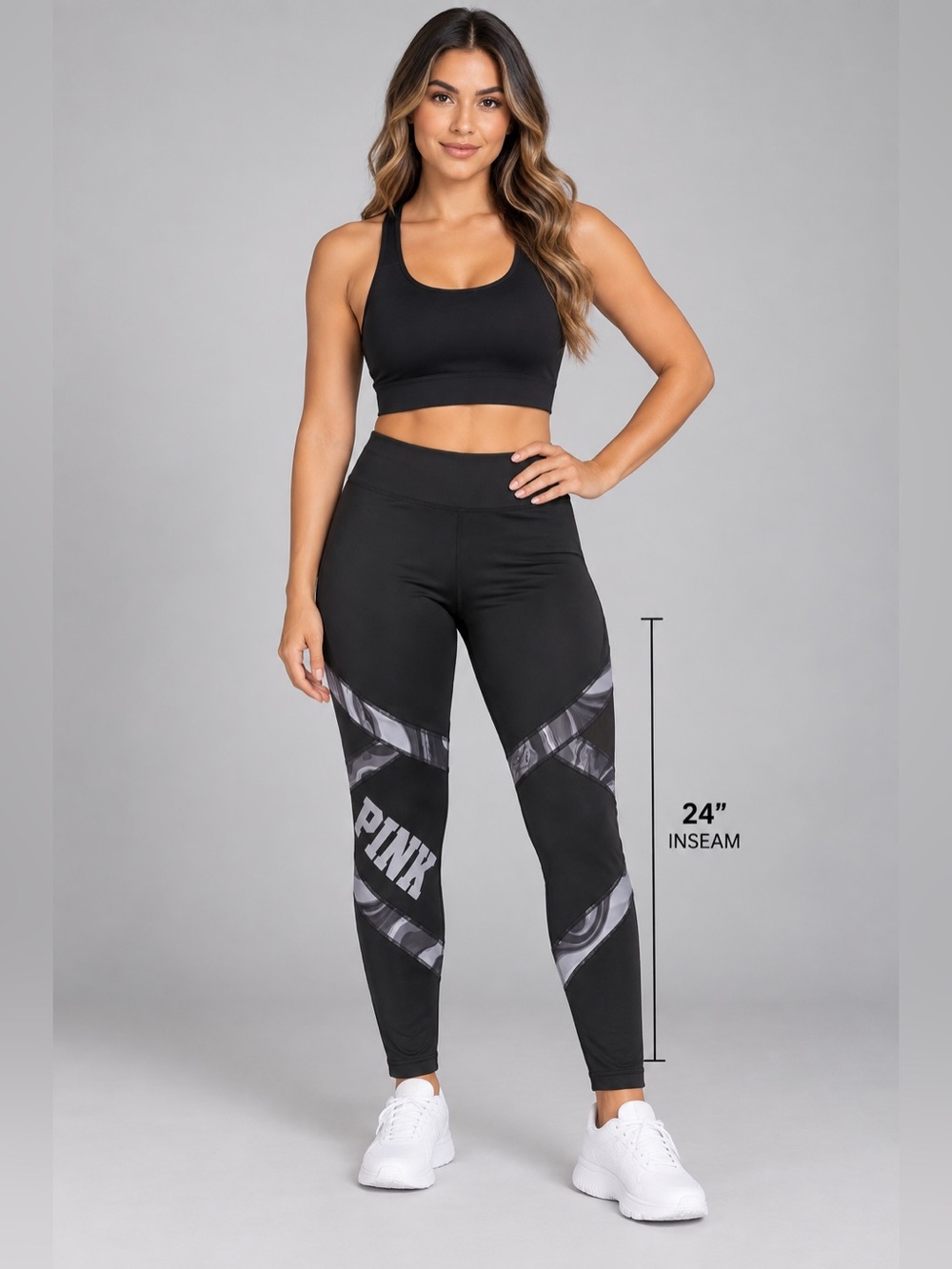 PINK Victoria's Secret Women's Black & Gray
Performance Leggings - Size Medium